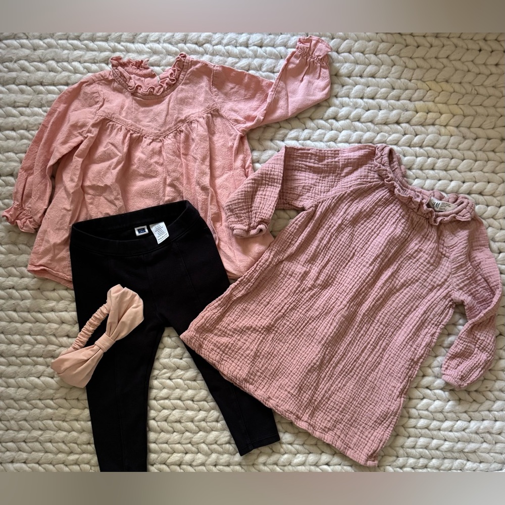 Janie and Jack 18-24 fall bundle Pink Ruffle Blouse dress legging girl head band